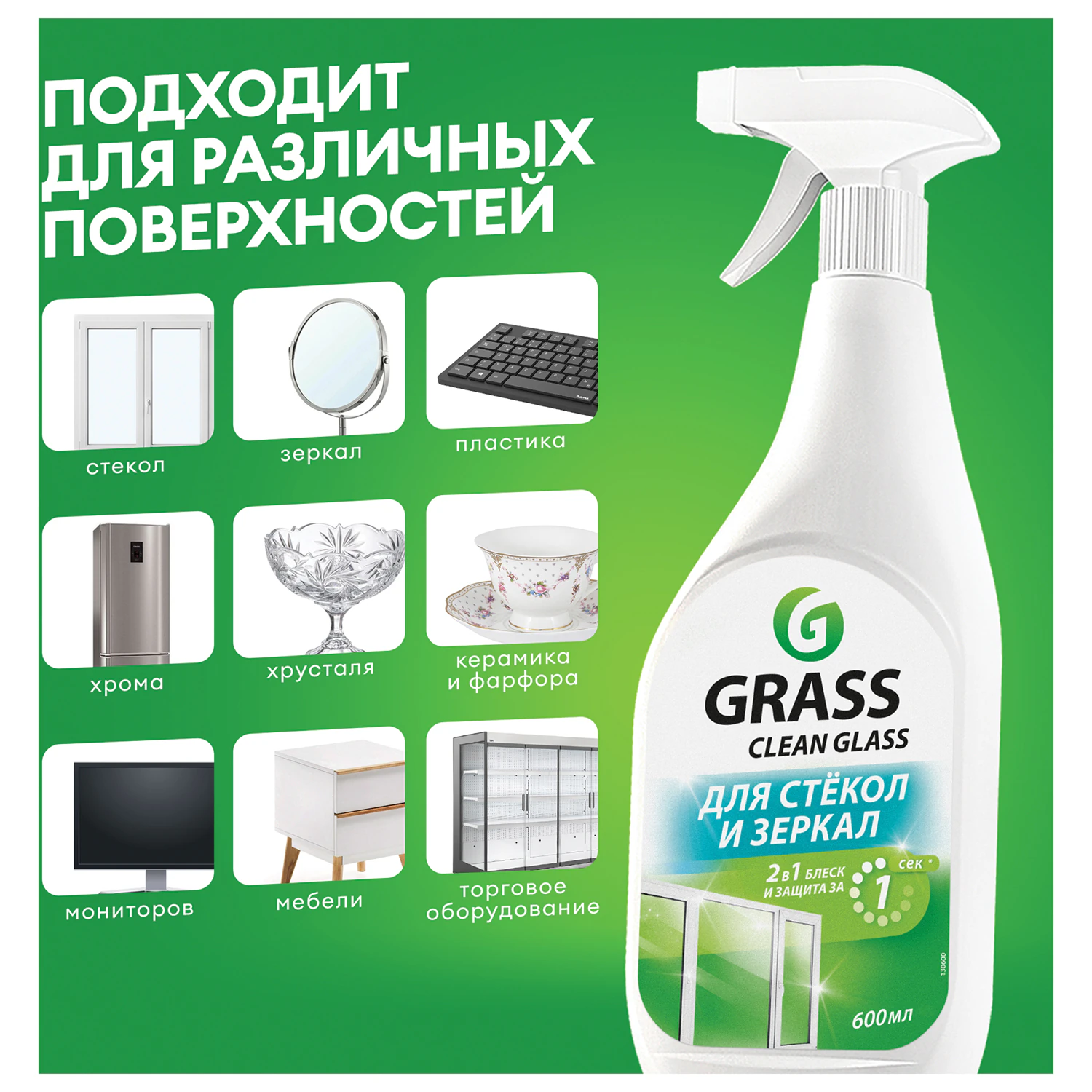 Средство для мытья стекол и зеркал GRASS Clean glass 600 мл